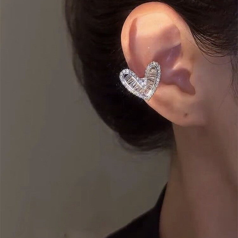 Micro Inlaid Zircon Love Ear Clip Female Niche Design